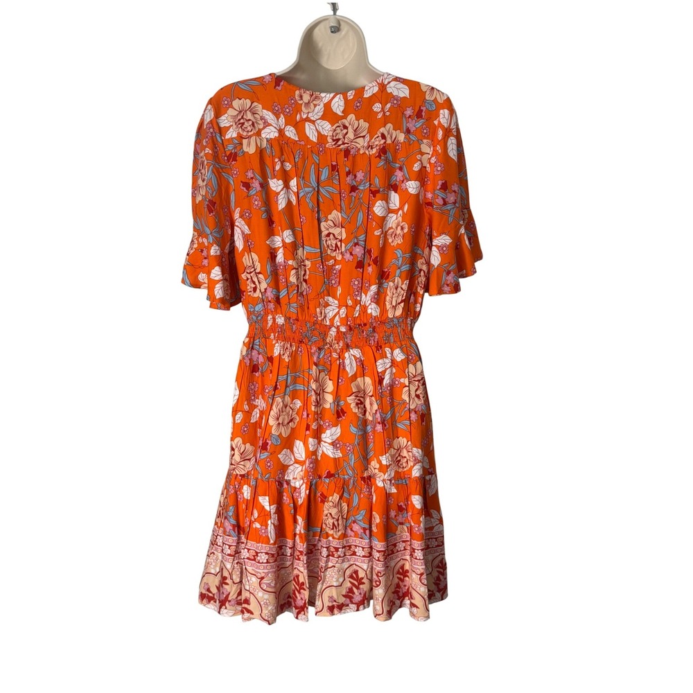 Lascana Orange Floral Boho Tiered V Neck Short Flutter Sleeve Mini Dress‎ 10 NWT - Picture 5 of 12
